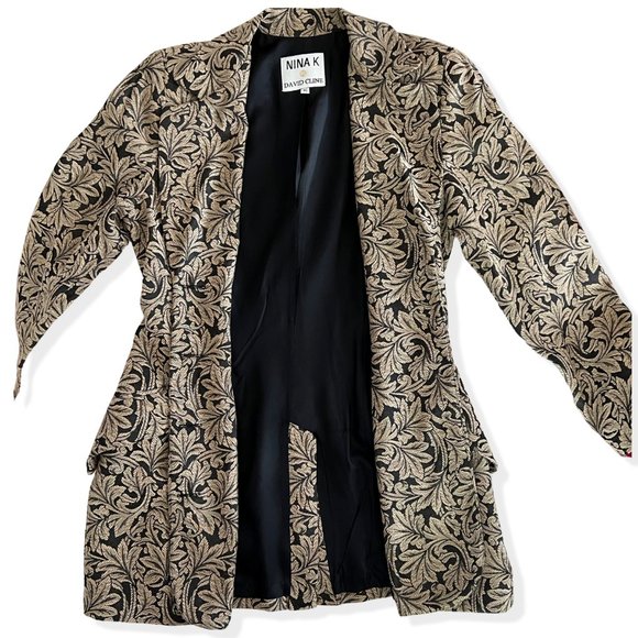 Nina K - David Cline Vintage '80s-'90s Brocade Jacquard Blazer size M - Picture 3 of 13